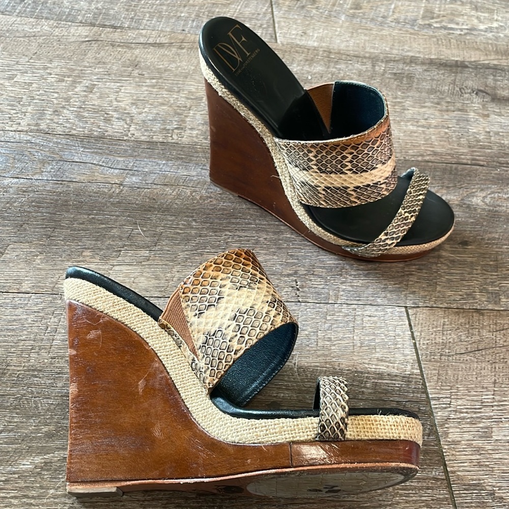 Diane von furstenberg snake print wedge heels